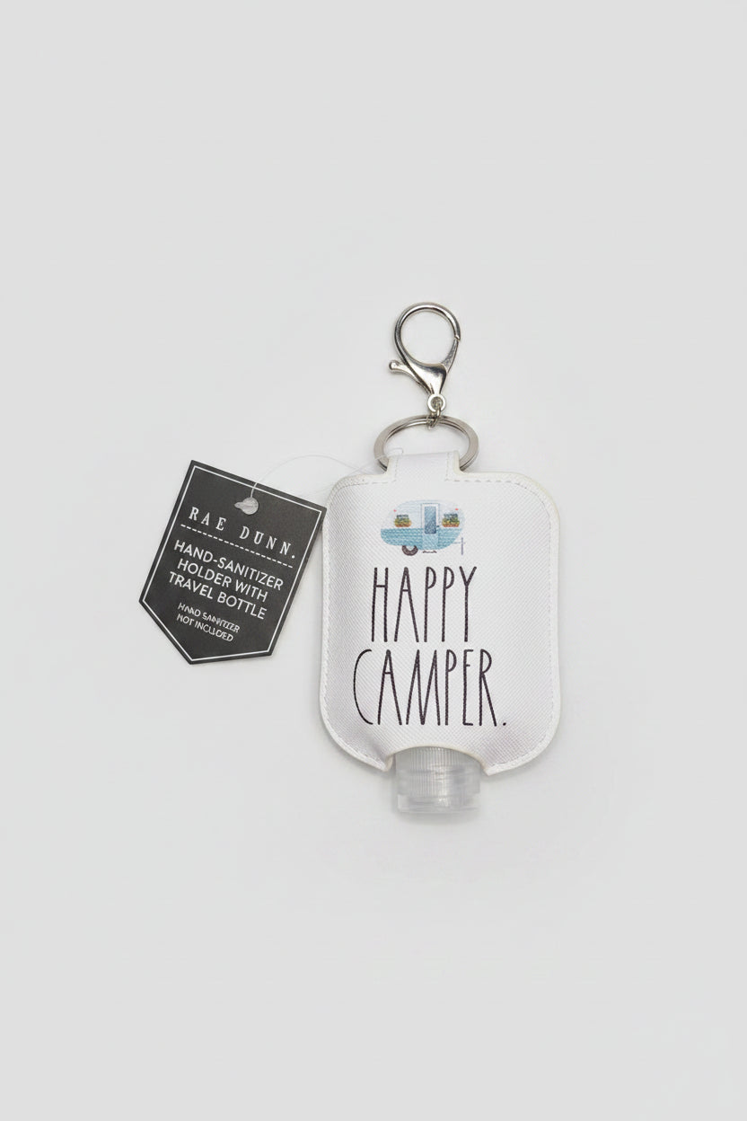 Keychain - "Happy Camper" Hand Sanitizer Holder with Bottle & Keychain Clip