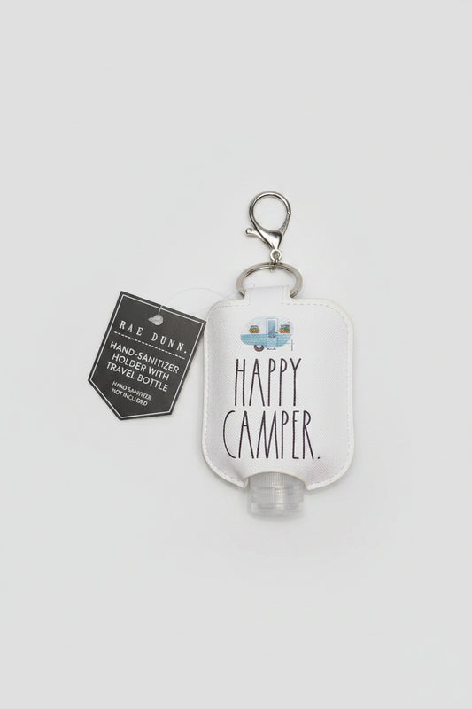 Keychain - "Happy Camper" Hand Sanitizer Holder with Bottle & Keychain Clip