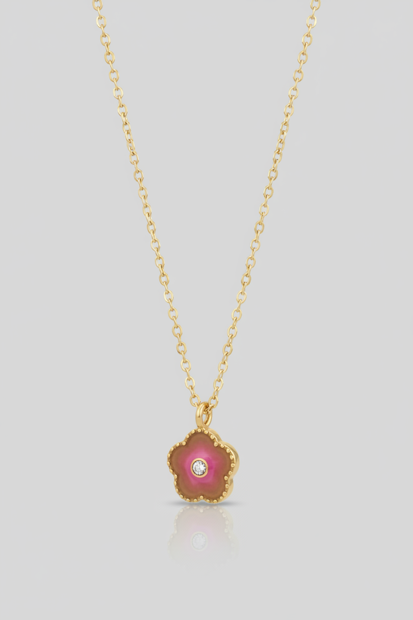 Peach Blossom Flower Shaped Pendant Necklace