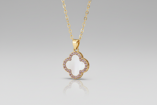 White Inlay Four-Leaf Clover Pendant Necklace