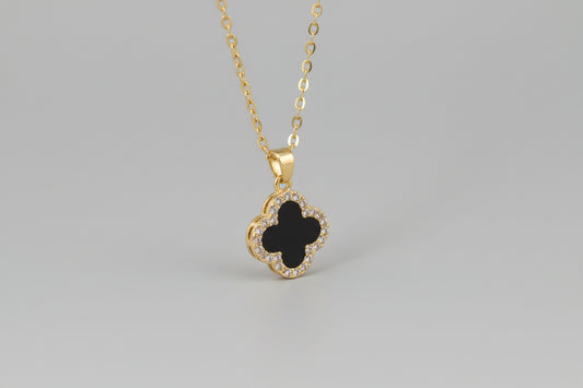 Necklace - Elegant Gold-Tone Black Clover Pendant