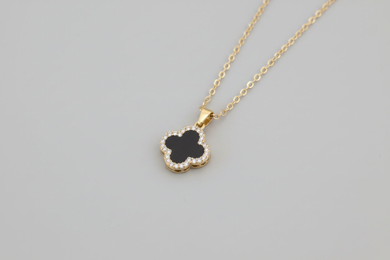 Necklace - Elegant Gold-Tone Black Clover Pendant