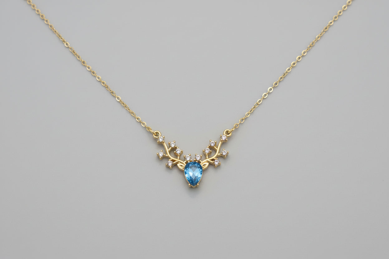 Necklace - Gold-Tone Central Crystal Stone with Vine-Like Accent