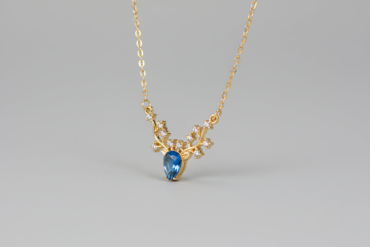 Necklace - Gold-Tone Central Crystal Stone with Vine-Like Accent