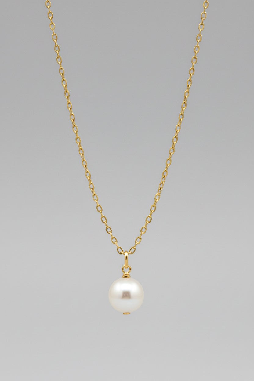 Necklace - Dainty Gold-Tone Single Faux Pearl