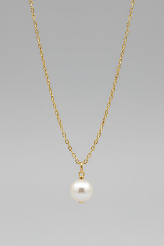 Necklace - Dainty Gold-Tone Single Faux Pearl