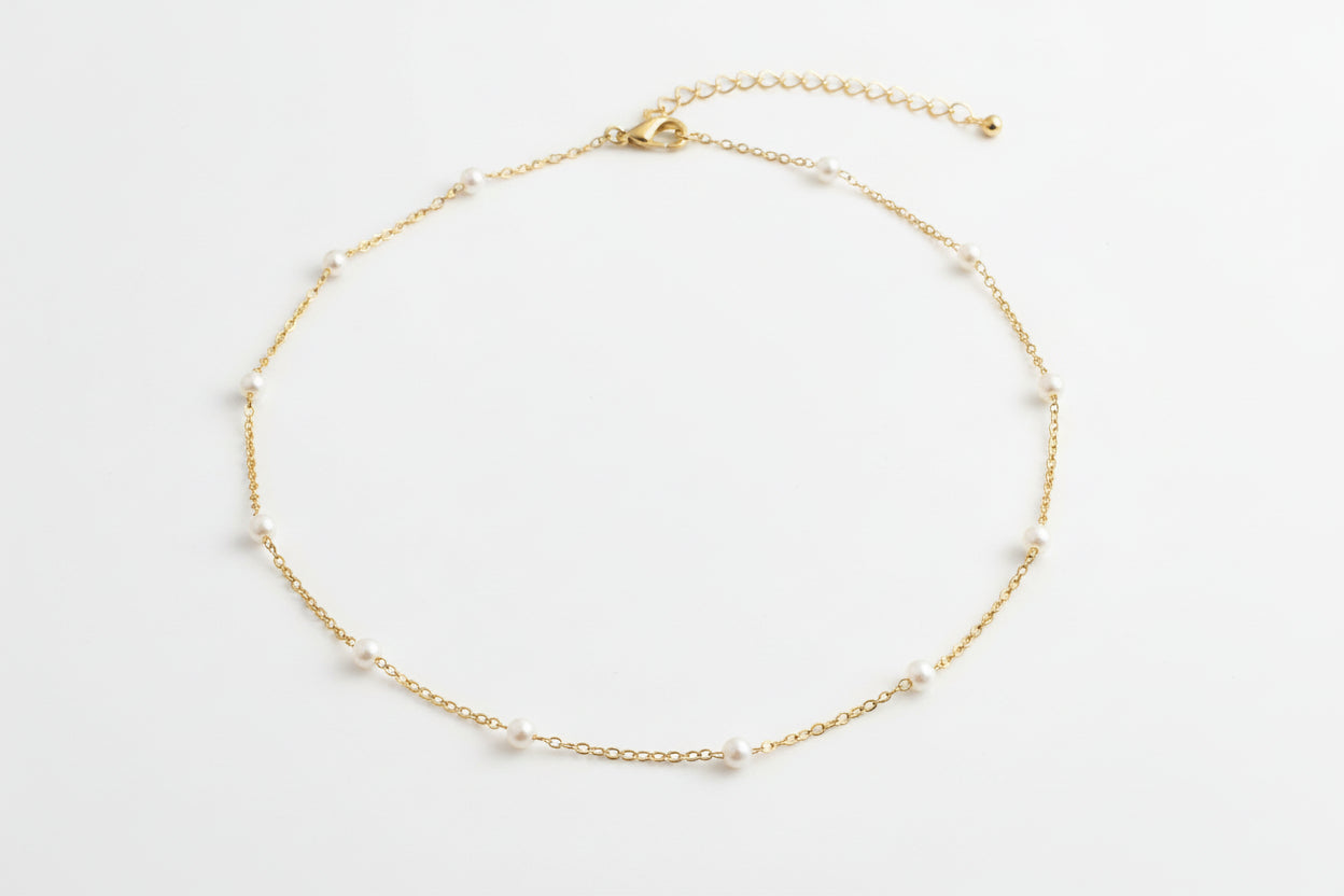 Station Necklace - Faux Pearls