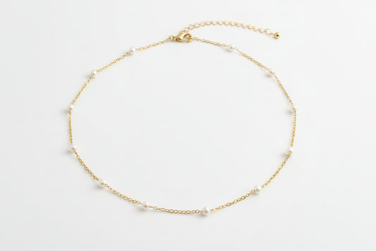 Station Necklace - Faux Pearls