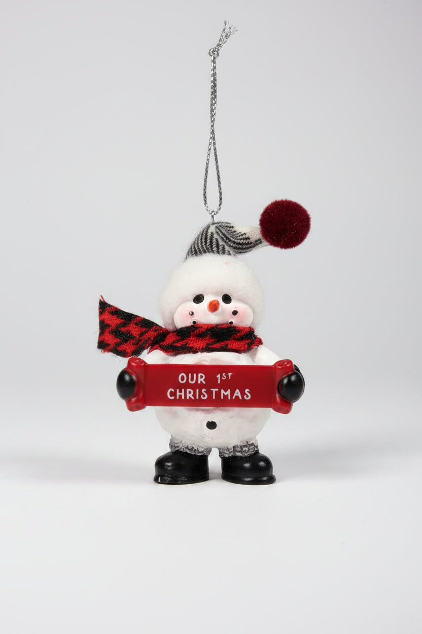 Christmas Ornament - "Our 1st Christmas" Snowman Holding Sign
