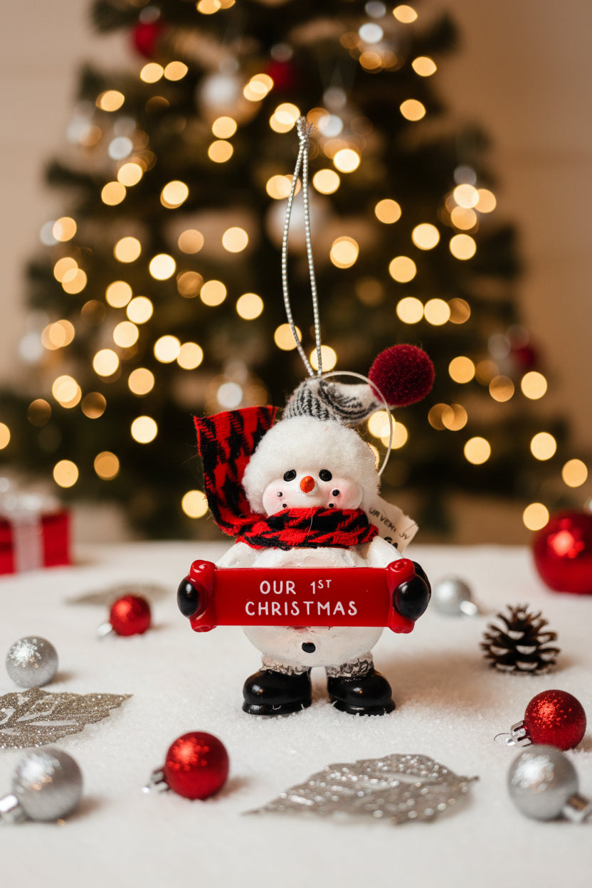 Christmas Ornament - "Our 1st Christmas" Snowman Holding Sign