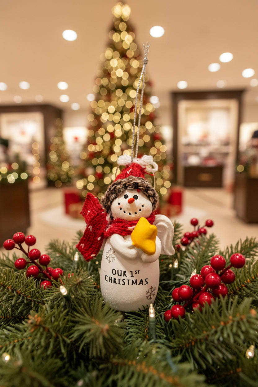 Christmas Ornament - "Our 1st Christmas" Snowman with Wings