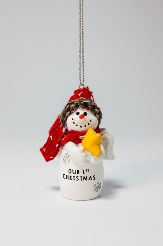 Christmas Ornament - "Our 1st Christmas" Snowman with Wings