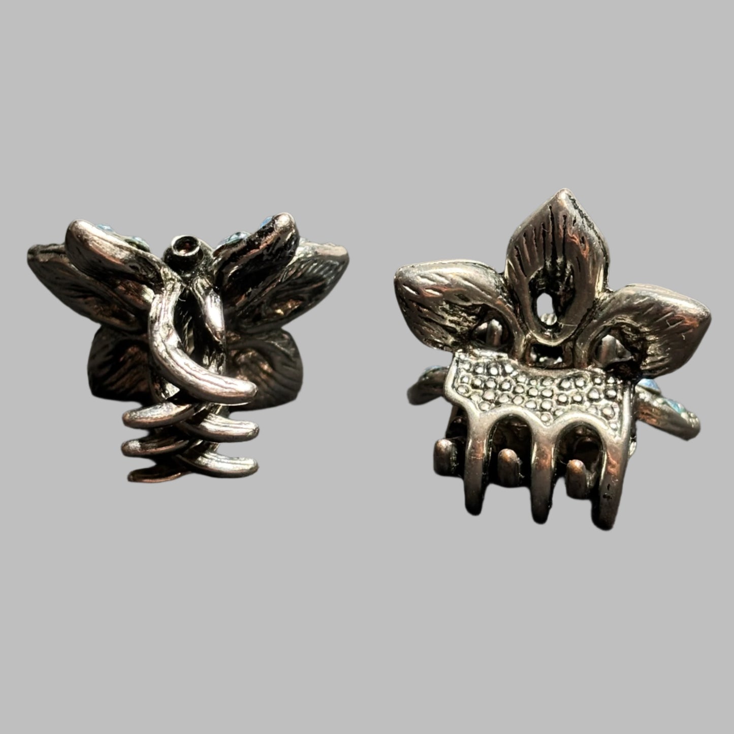 Hair Clips - Set of 2 - Flower shaped with Blue Rhinestones