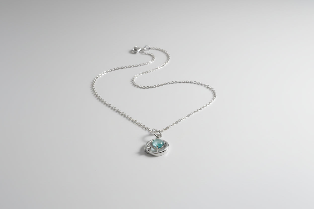 Necklace - Circle of Eternity Pendant with Blue Topaz