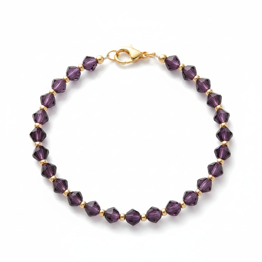 Bracelet - Handmade - Deep Purple Faceted Beads with Gold Spacer Beads