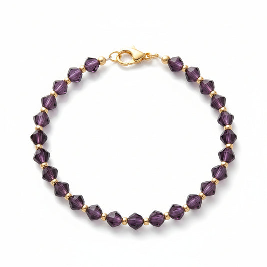 Bracelet - Handmade - Deep Purple Faceted Beads with Gold Spacer Beads