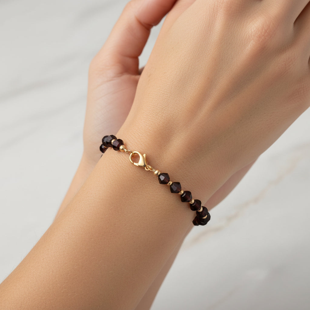 Bracelet - Handmade - Deep Purple Faceted Beads with Gold Spacer Beads