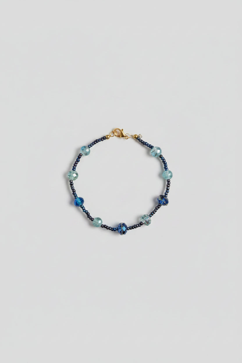 Bracelet - Handmade - Deep Cobalt Blue Swirled Glass Beads with Faceted Accent Beads