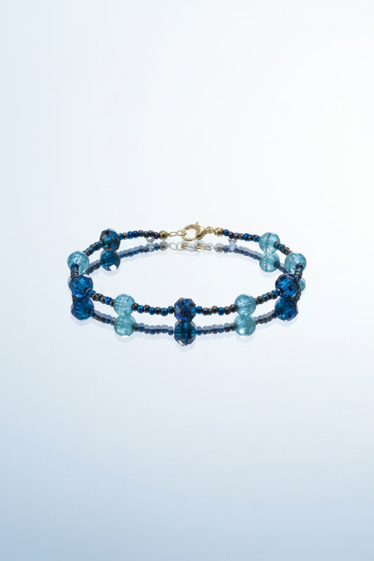 Bracelet - Handmade - Deep Cobalt Blue Swirled Glass Beads with Faceted Accent Beads