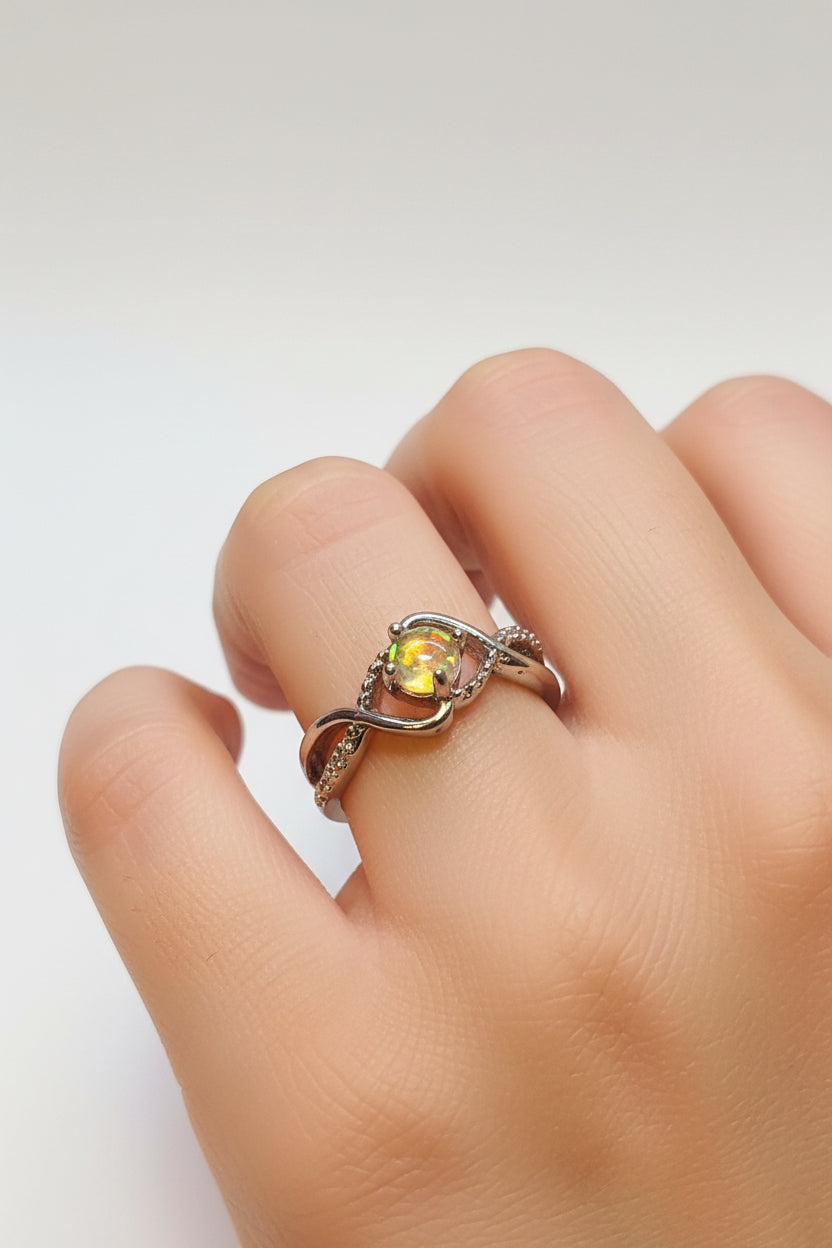 Ring - Silver Tone - Infinity Style Opal Stone - Size 6