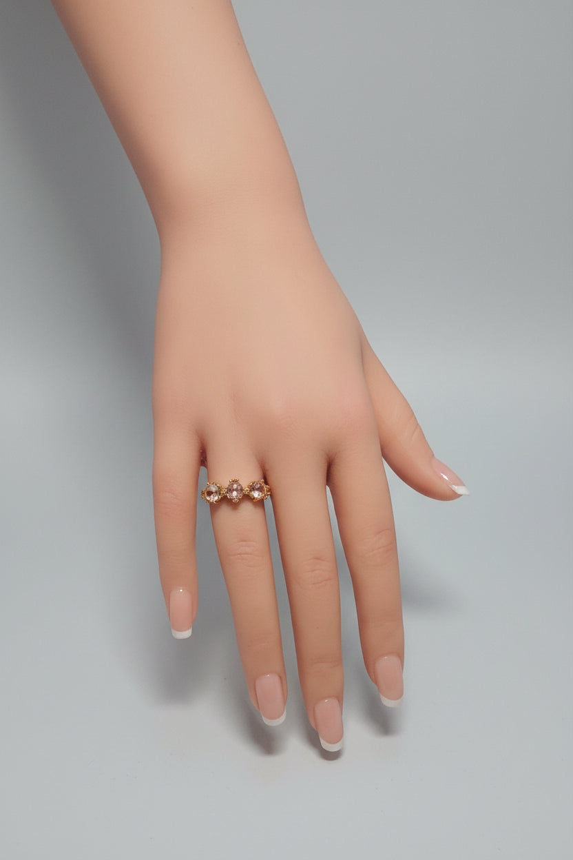 Ring - Gold Tone - Three Shimmering Iridescent Stones