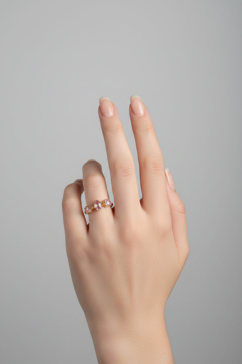 Ring - Gold Tone - Three Shimmering Iridescent Stones