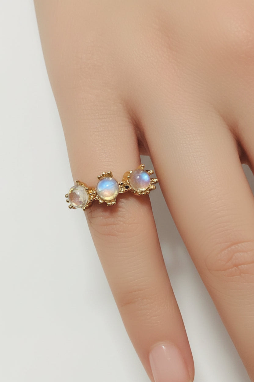 Ring - Gold Tone - Three Shimmering Iridescent Stones