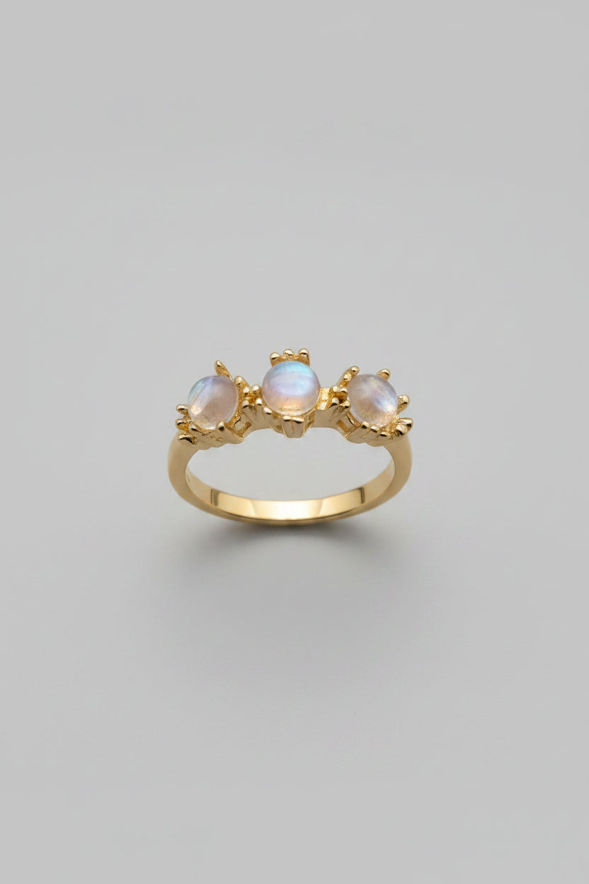 Ring - Gold Tone - Three Shimmering Iridescent Stones