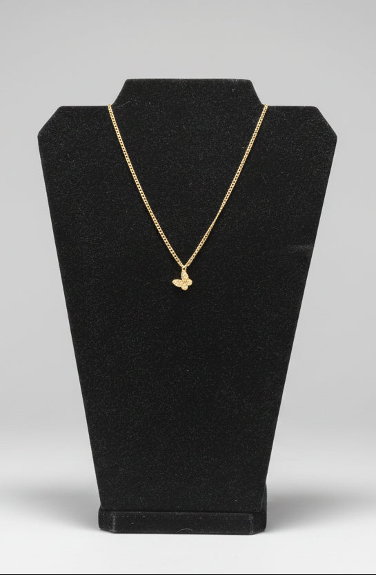 Necklace - Gold Tone Rhinestone Butterfly Pendant