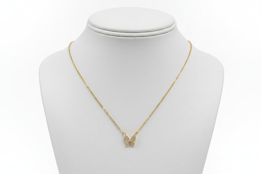 Necklace - Gold Tone Rhinestone Butterfly Pendant