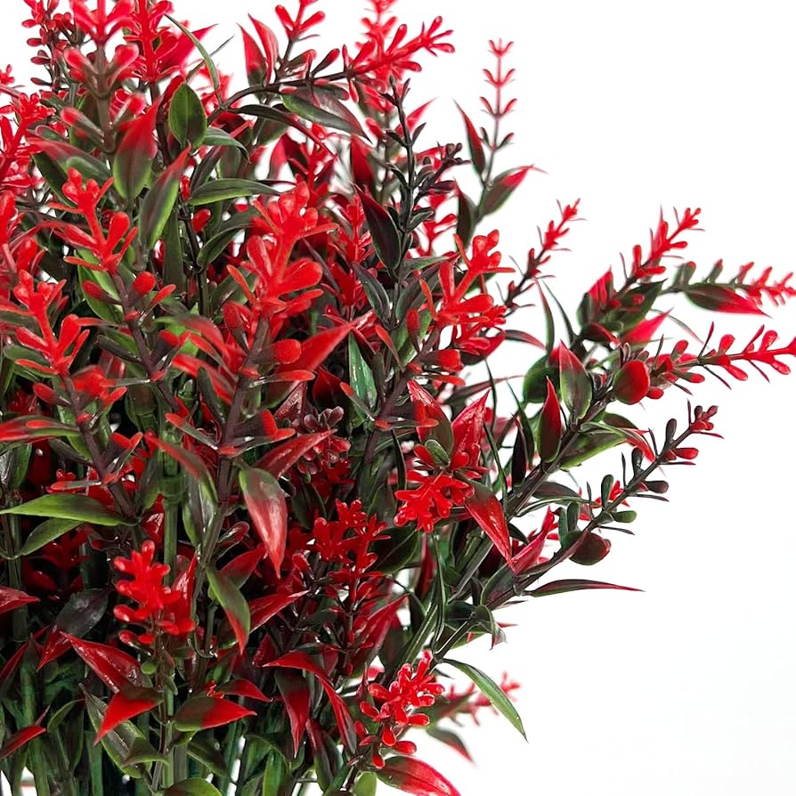Artificial Flowers- Red Lavenders - Faux Plastic - Greenery Shrubs - 8 Bundle