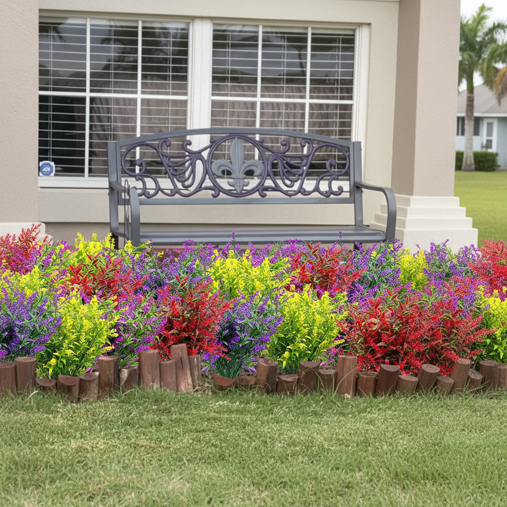 Artificial Flowers- Red Lavenders - Faux Plastic - Greenery Shrubs - 8 Bundle