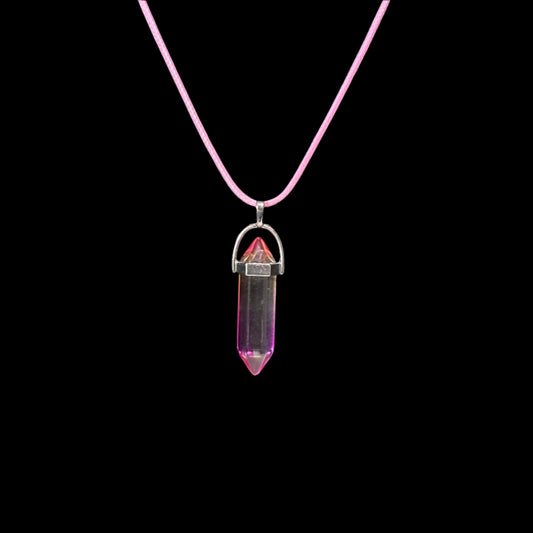 Necklace - Gradient Pink Crystal Pendant with Pink Cord