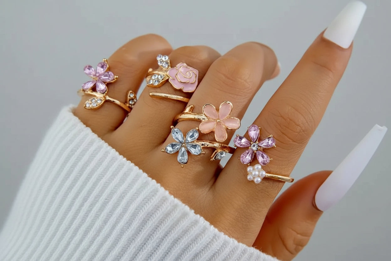 Rings - Gold-Tone Flower Adjustable Rings