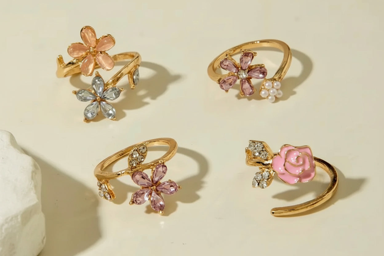 Rings - Gold-Tone Flower Adjustable Rings