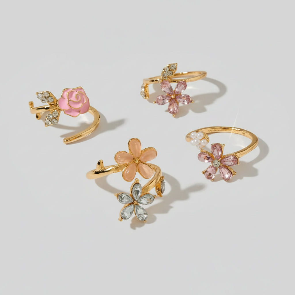 Rings - Gold-Tone Flower Adjustable Rings