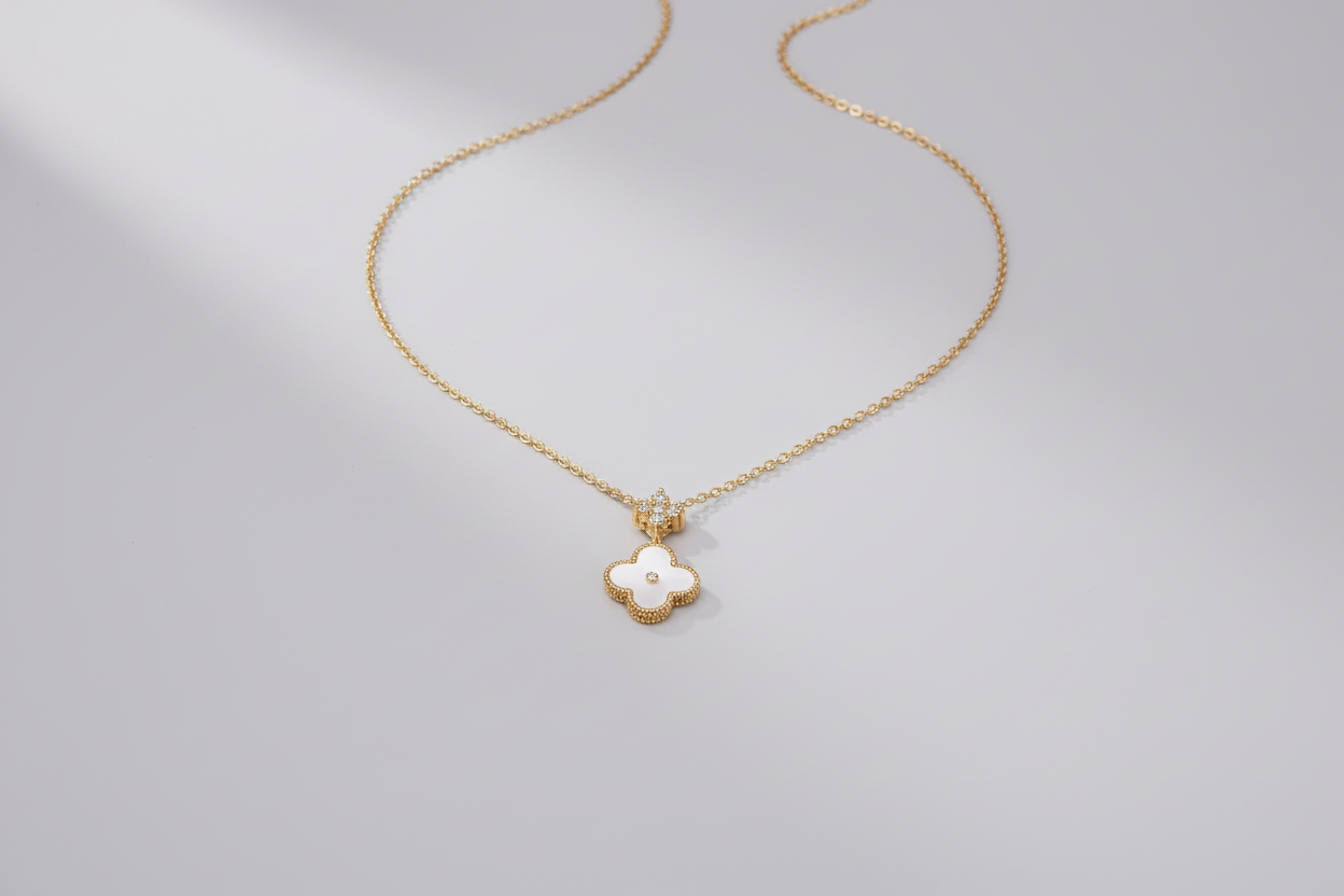 Necklace & Earring Set - Four Leaf Clover Mother of Pearl