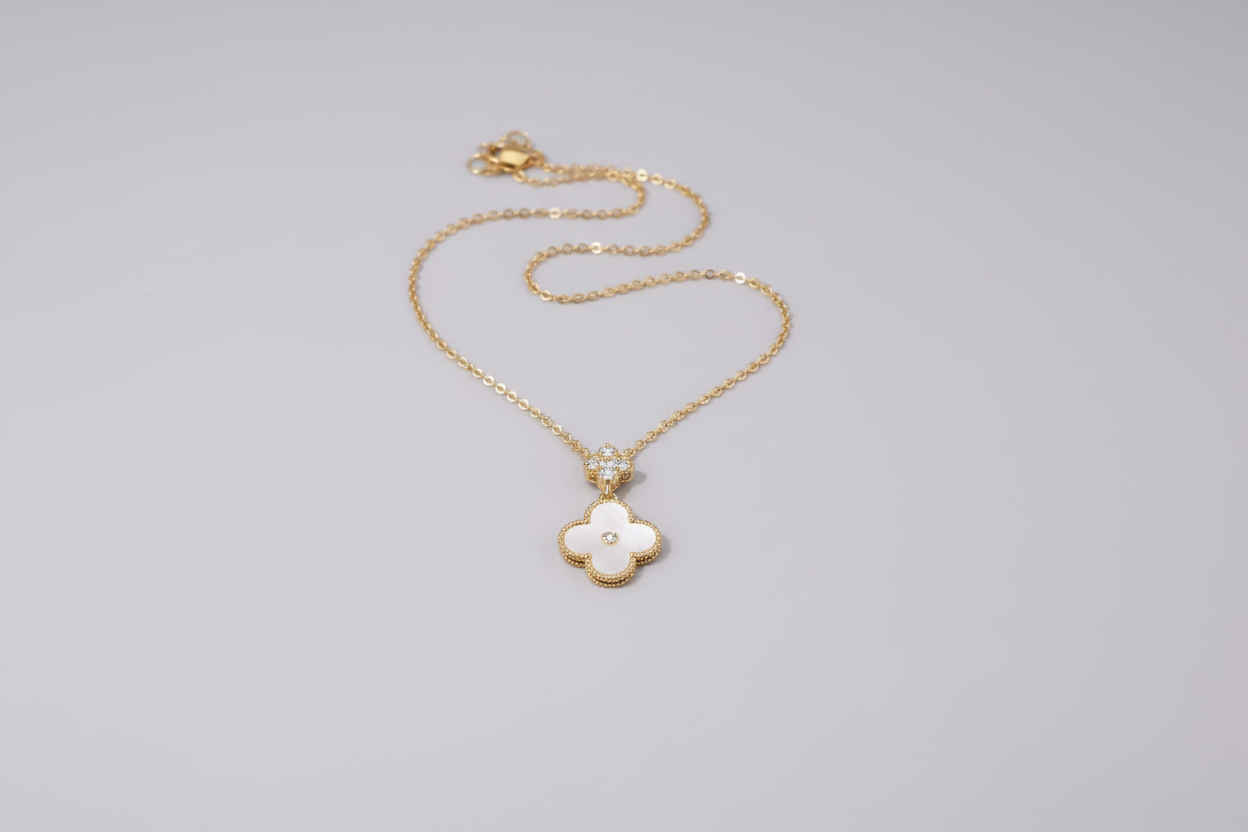 Necklace & Earring Set - Four Leaf Clover Mother of Pearl