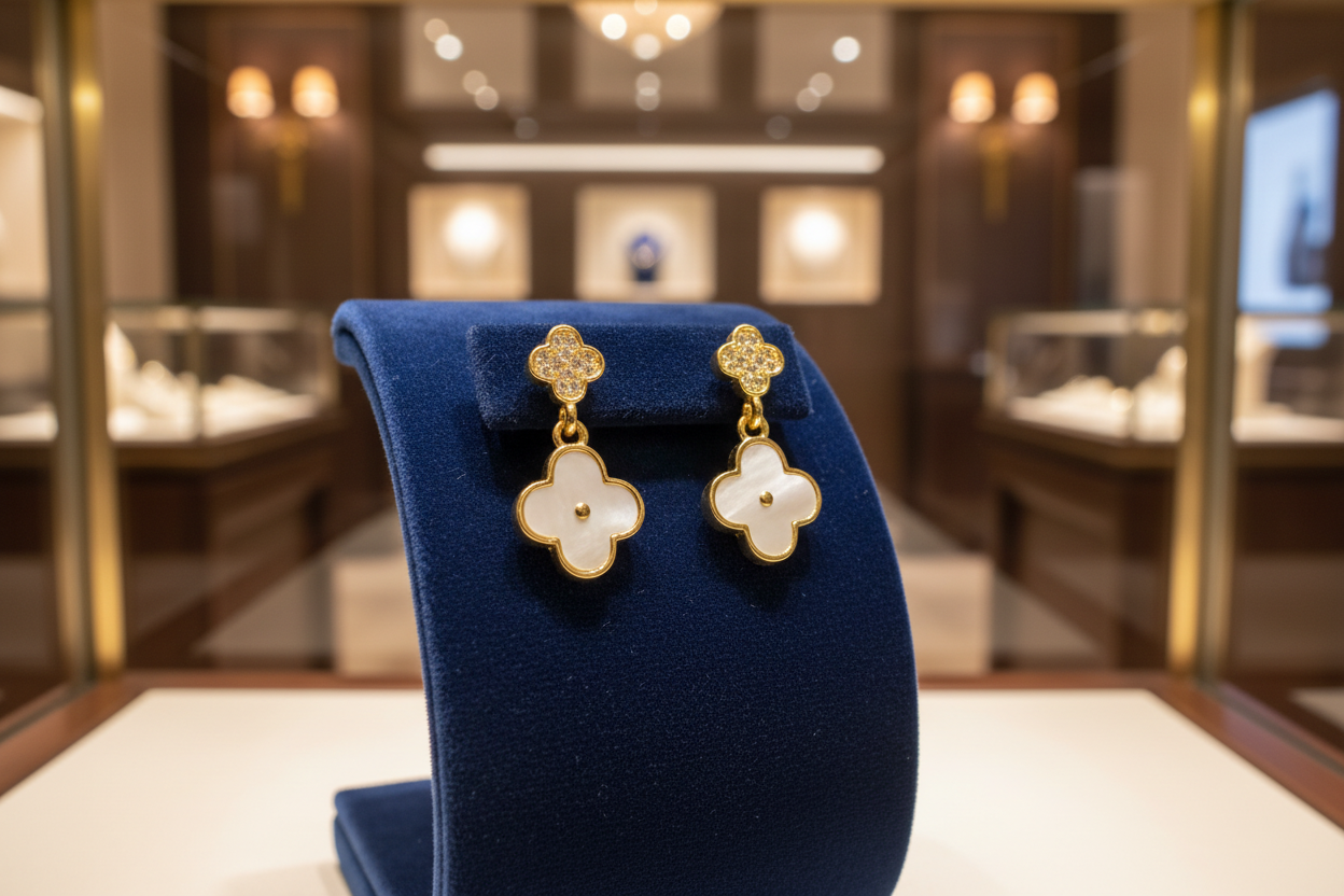 Necklace & Earring Set - Four Leaf Clover Mother of Pearl