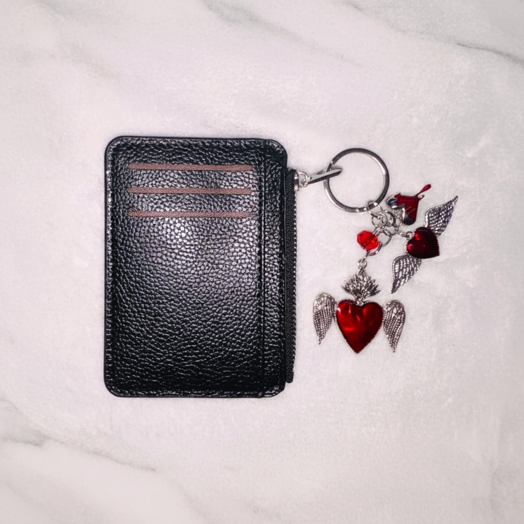 Card Holder - Faux Leather - Goth and Whimsigoth Inspired - Attached Keychain