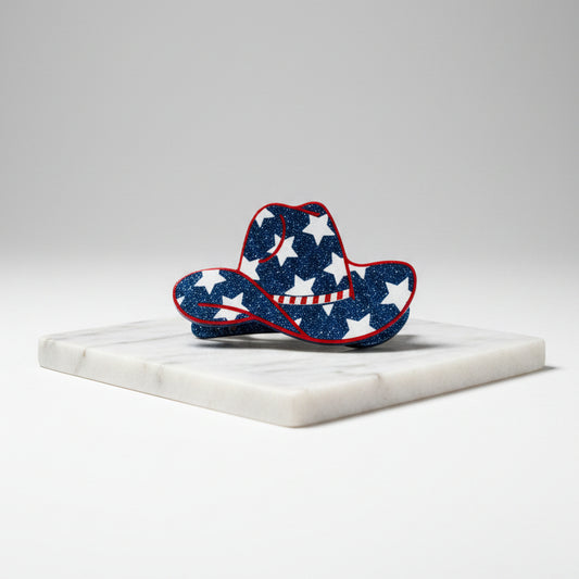 Claw Clip - Oh My Stars - Western Hat with Blue Glitter and White Stars