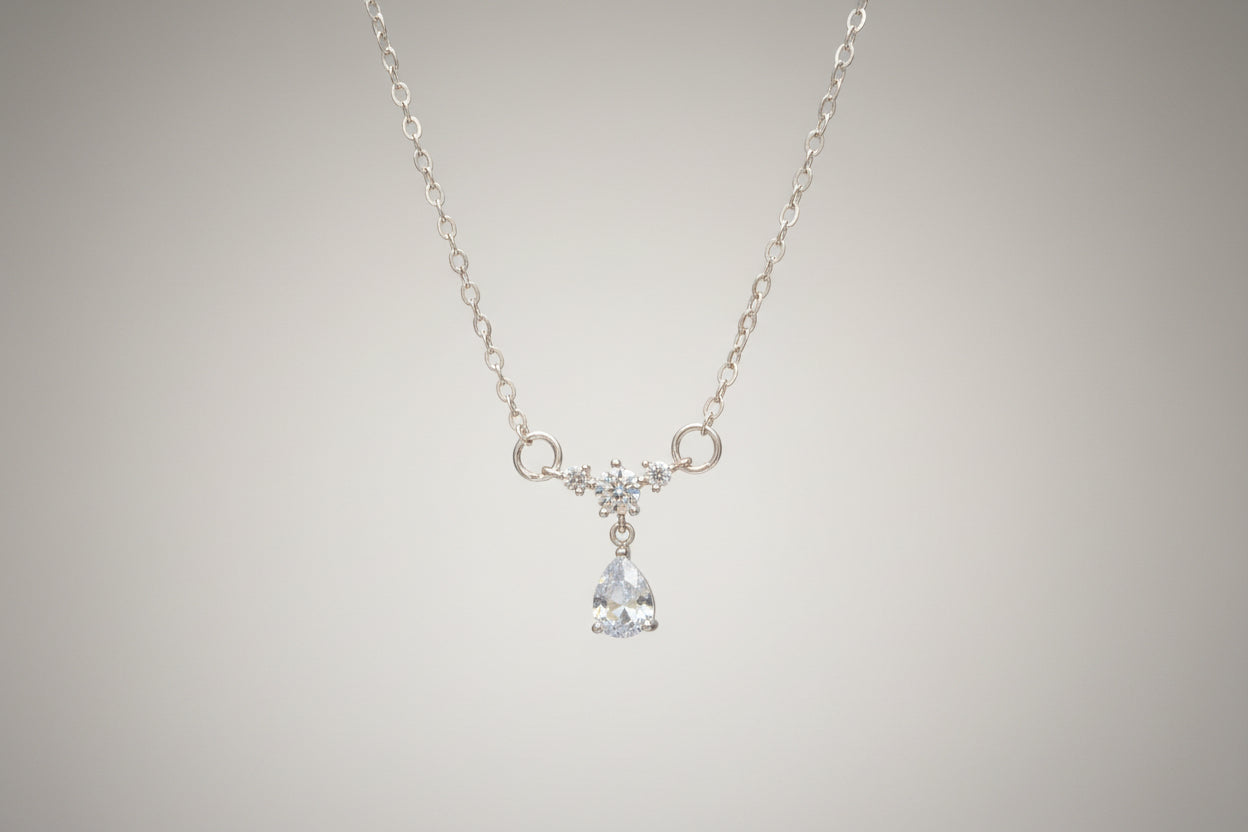Necklace - Teardrop Cubic Zirconia Pendant
