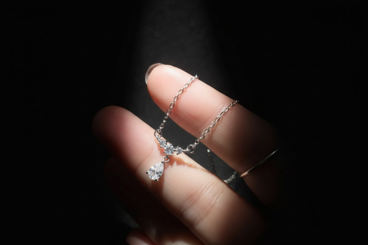 Necklace - Teardrop Cubic Zirconia Pendant