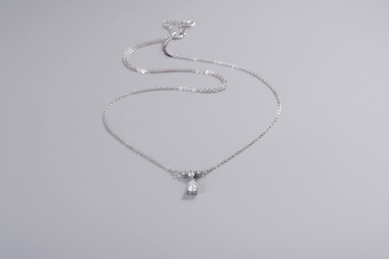 Necklace - Teardrop Cubic Zirconia Pendant