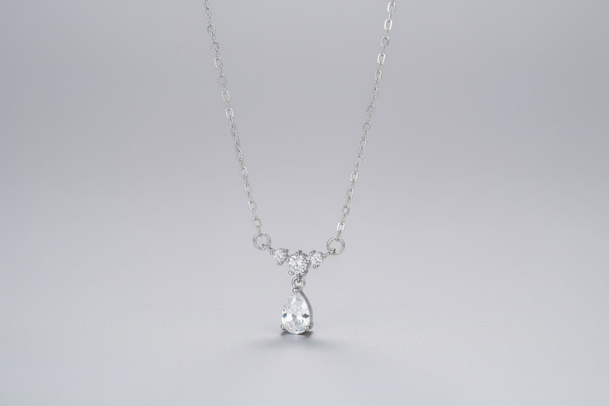 Necklace - Teardrop Cubic Zirconia Pendant