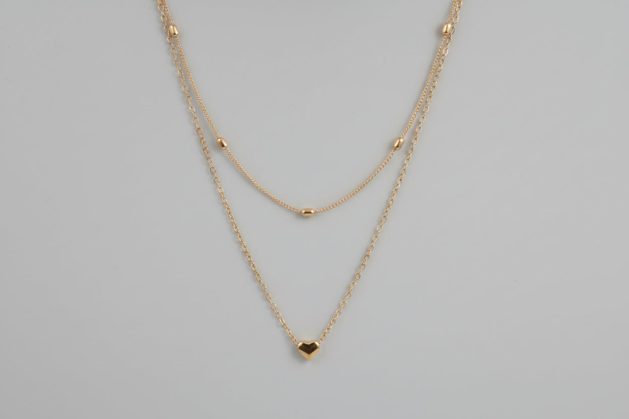 Necklace - Double Layer Heart Pendant