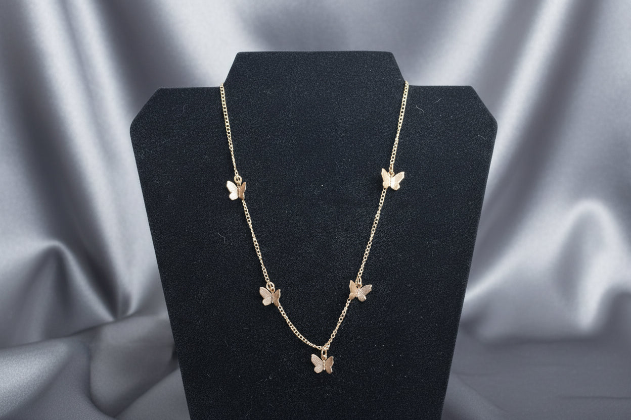 Necklace - Gold Tone Butterfly Charm Necklace