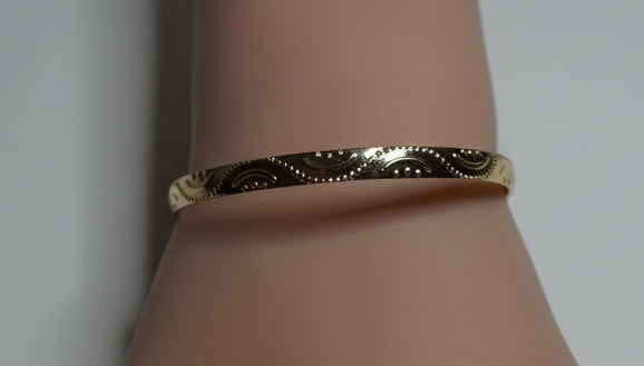 Bracelet - Gold Tone Bangle with Engraved Scrolling Pattern