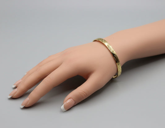 Bracelet - Gold Tone Bangle with Engraved Scrolling Pattern