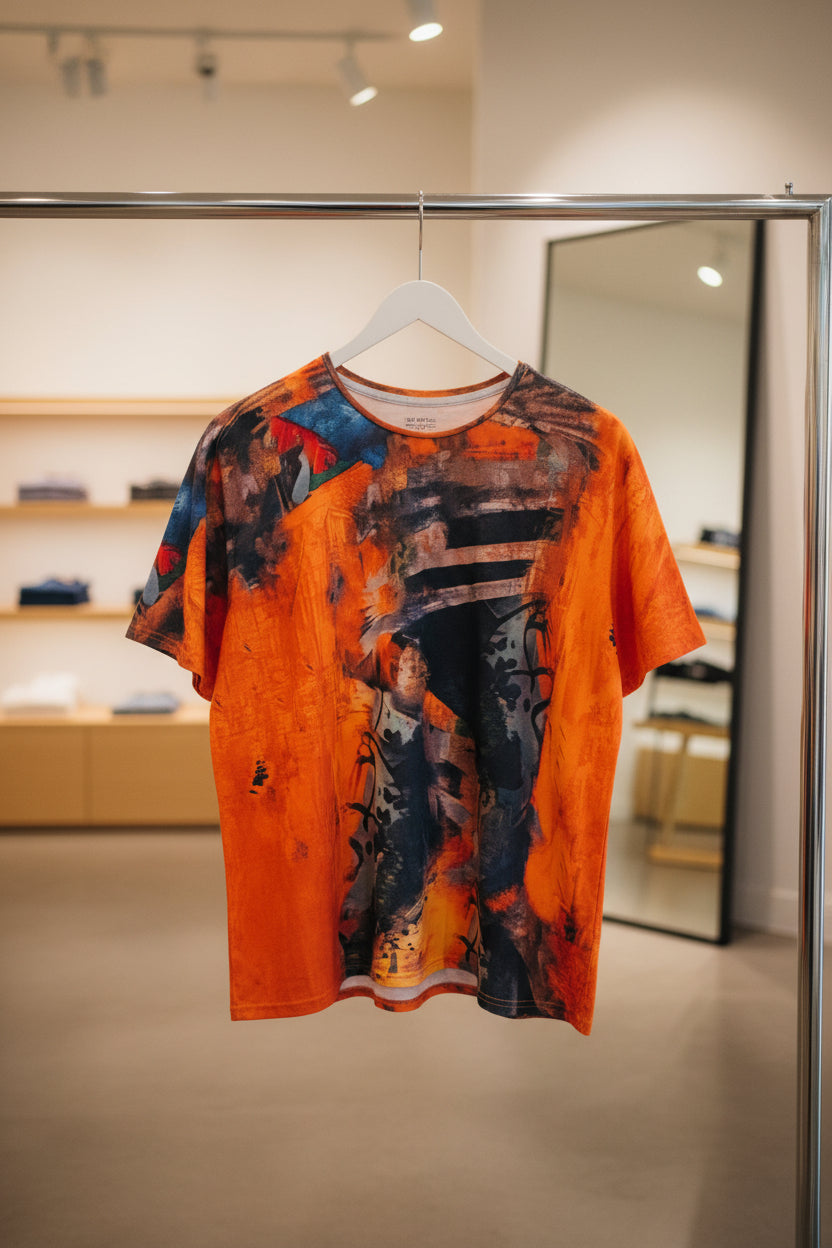 Blouse - Women's - Orange Multi - Short Sleeve - 3X